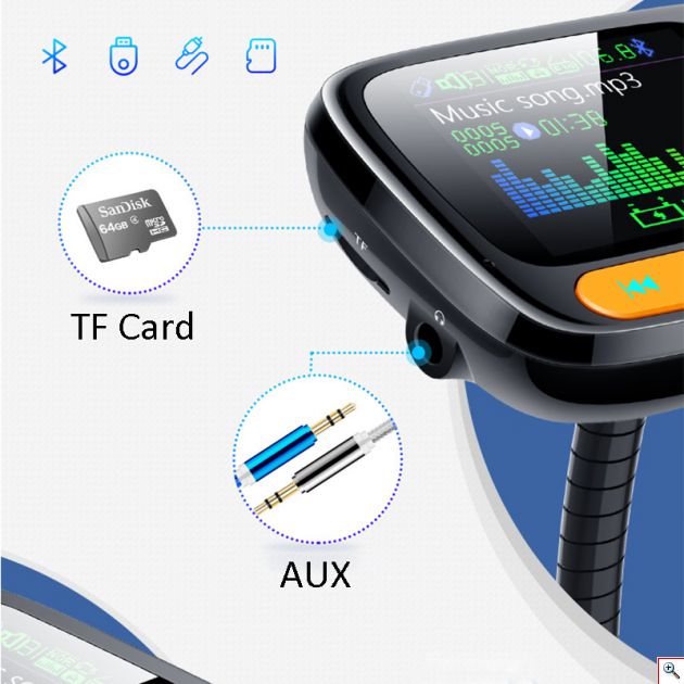 Ασύρματος Πομπός Bluetooth με Μεγάλη Οθόνη, USB, SD, AUX, MP3 Player, Φορτιστής 2x USB Fast Charge & Βολτόμετρο Αυτοκινήτου - Car FM Transmitter