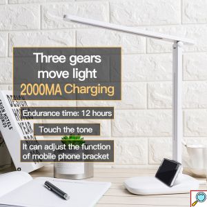 LED Επαναφορτιζόμενο Επιτραπέζιο Φωτιστικό Αφής με Ρυθμιζόμενη Κλίση σε 2 Σημεία & 3 Διαφορετικές Θερμοκρασίες Φωτισμού