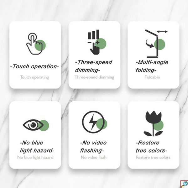 LED Επαναφορτιζόμενο Επιτραπέζιο Φωτιστικό Αφής με Ρυθμιζόμενη Κλίση σε 2 Σημεία & 3 Διαφορετικές Θερμοκρασίες Φωτισμού