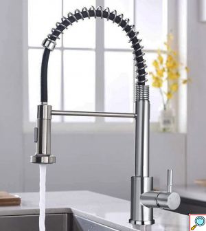 Μοντέρνα Inox Εύκαμπτη Μπαταρία Βρύση Νεροχύτη Κουζίνας Αναμεικτική με Σπιράλ - Ελατήριο Ντους Ανοξείδωτη & 2 Λειτουργίες Ψεκασμού
