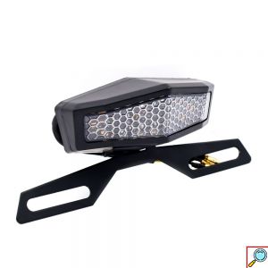 Οπίσθιο Φανάρι Μοτοσυκλέτας LED 12V Στοπ Φλας με Βάση και Φωτισμό Πινακίδας - Μαύρο, Κόκκινο