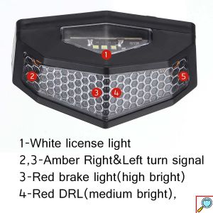 Οπίσθιο Φανάρι Μοτοσυκλέτας LED 12V Στοπ Φλας με Βάση και Φωτισμό Πινακίδας - Μαύρο, Κόκκινο