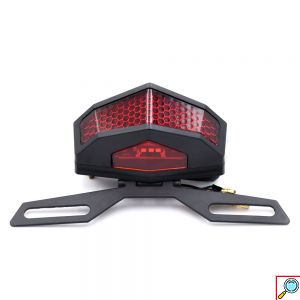 Οπίσθιο Φανάρι Μοτοσυκλέτας LED 12V Στοπ Φλας με Βάση και Φωτισμό Πινακίδας - Μαύρο, Κόκκινο