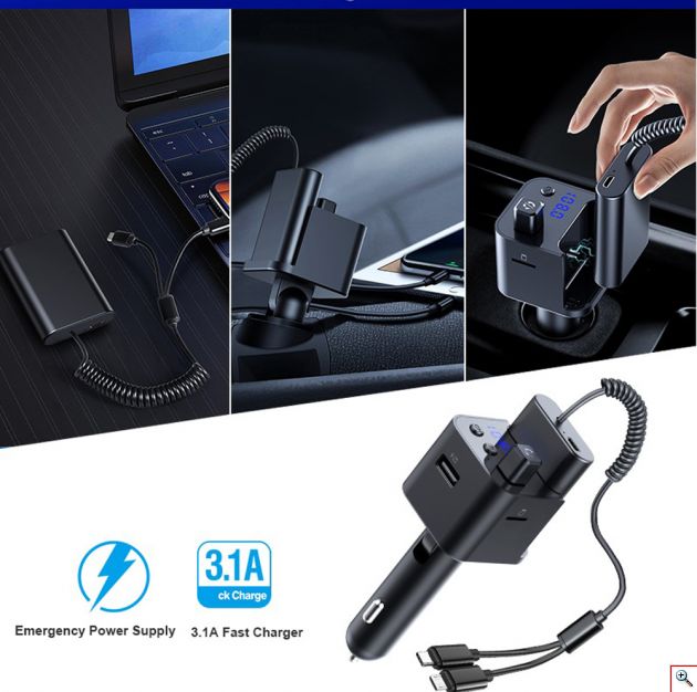 Bluetooth Πομπός Αυτοκινήτου με Powerbank Mini Τσέπης 800mAh, USB, SD, MP3 Player & Φορτιστής USB με LCD Οθόνη - Car FM Transmitter 12V & 24V