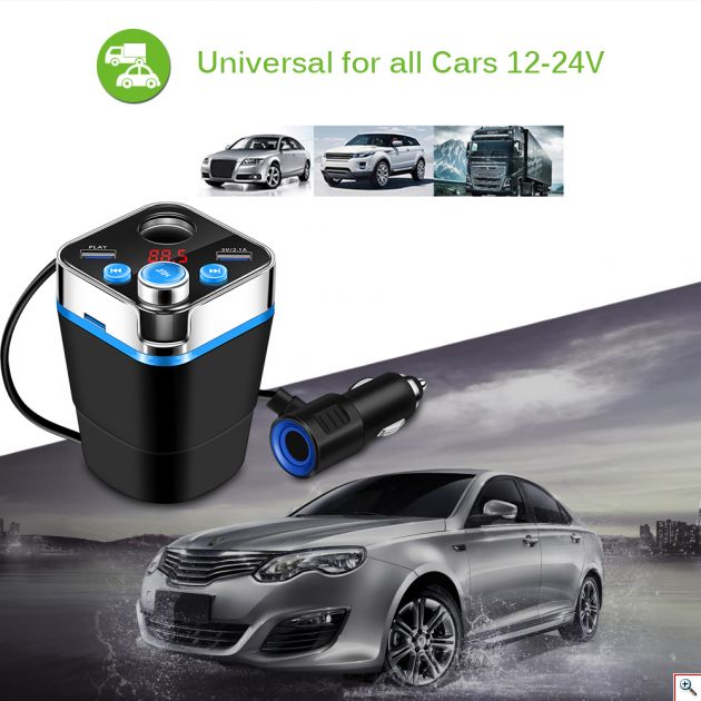 Ασύρματος Πομπός Αυτοκινήτου Bluetooth USB/SD MP3 Player & Διπλός Φορτιστής Dual USB 5V για Ποτηροθήκη - Cup Holder Car FM Transmitter