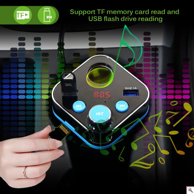 Ασύρματος Πομπός Αυτοκινήτου Bluetooth USB/SD MP3 Player & Διπλός Φορτιστής Dual USB 5V για Ποτηροθήκη - Cup Holder Car FM Transmitter