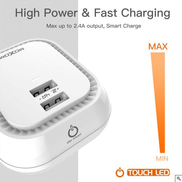 Φωτάκι Νυκτός Αφής & Αντάπτορας / Ταχυ Φορτιστής 2 x USB - LED Night Light Charger Wall Adapter