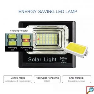Αδιάβροχος Ηλιακός 400 SMD LED Προβολέας 200W με Φωτοβολταϊκό Πάνελ - Τηλεχειριστήριο & Χρονοδιακόπτη
