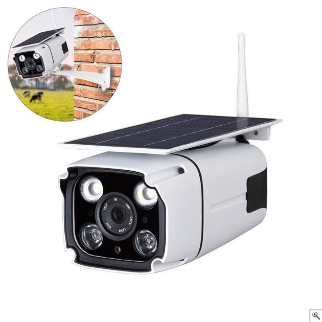 Ηλιακή Αδιάβροχη Ασύρματη IP WiFi Κάμερα Full HD 1080p P2P Εξωτερικού Χώρου με Νυχτερινή Λήψη, Ανιχνευτή Κίνησης, Ειδοποίηση στο Κινητό, Μικρόφωνο, Ηχείο, & Micro SD ΥΝ-100+