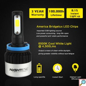 2x Nighteye Λαμπτήρες LED Φώτα Πορείας 12/24V H11 2x36W 6500k IP68 Α315 S2 9000Lm
