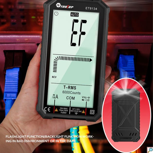 Μεγάλο Ψηφιακό Multi Tester Πολύμετρο NCV, Μέτρηση Διόδου, Χωρητικότητας, Θερμοκρασίας, DMM, TRMS Οθόνη LCD CC/CA