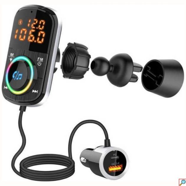 2 σε 1 Ταχυφορτιστής & FM Transmitter αυτοκινήτου με οθόνη LCD, Bluetooth 5.0, FM, Mp3 Player & Handsfree Car Kit