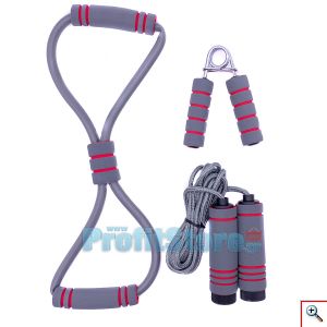 Σετ Γυμναστικής Ταξιδιού με Σκοινάκι, Ταναλάκι - Λαβή Πήχη & Λάστιχο Οχτάρι Αντίστασης Aerobic - Όργανα Καθημερινής Εκγύμνασης