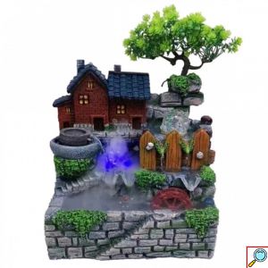 Διακοσμητικό Συντριβάνι Feng Shui με Σπιτάκι, Δέντρο, Τρεχούμενο Νερό & Πολύχρωμο Φωτισμό LED 30x20x30 εκ
