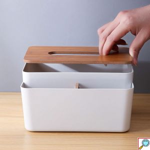 Κουτί Οργάνωσης με Θήκη για Χαρτομάντηλα για όλο το Σπίτι - Πλαστικό με Ξύλινο Bamboo