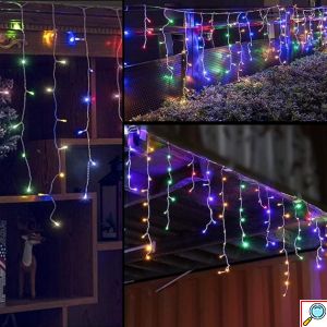 15 x 0,4m Χριστουγεννιάτικα Φωτάκια - Ασύμμετρη Κουρτίνα Βροχή - Πολύχρωμου RGB Φωτισμού - Εσωτερικού & Εξωτερικού Χώρου - AIGOSTAR