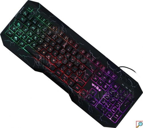 Weibo Ενσύρματο USB Αγγλικό Μαύρο Πληκτρολόγιο με RGB Φωτισμό και Ρυθμιζόμενη Κλίση