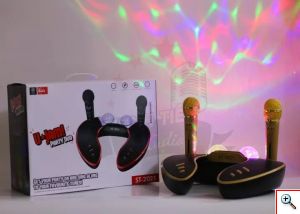 Bluetooth Φορητό Ηχοσύστημα Karaoke με 2 Ασύρματα Μικρόφωνα, Disco Crystal & USB/SD Player - Μαύρο/Κόκκινο ST-2021