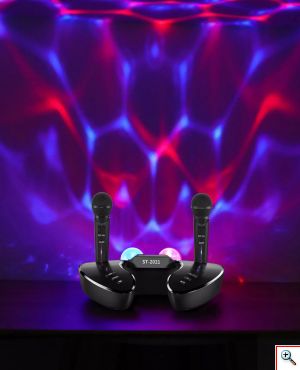 Bluetooth Φορητό Ηχοσύστημα Karaoke με 2 Ασύρματα Μικρόφωνα, Disco Crystal & USB/SD Player - Μαύρο/Κόκκινο ST-2021