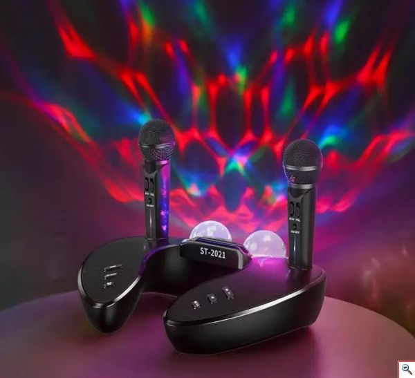 Bluetooth Φορητό Ηχοσύστημα Karaoke με 2 Ασύρματα Μικρόφωνα, Disco Crystal & USB/SD Player - Μαύρο/Κόκκινο ST-2021