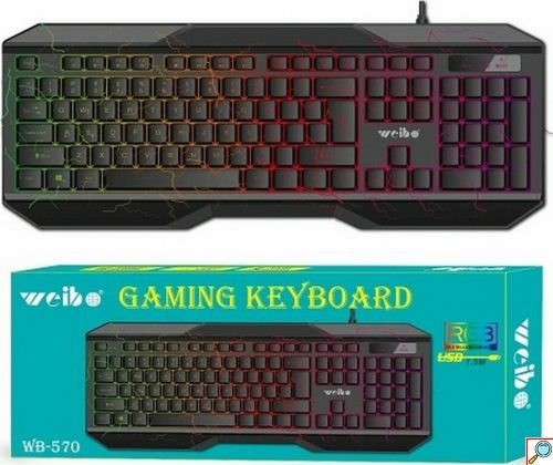 Weibo Ενσύρματο USB Αγγλικό Μαύρο Πληκτρολόγιο με RGB Φωτισμό και Ρυθμιζόμενη Κλίση
