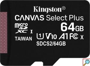 Κάρτα Μνήμης Kingston MICROSDXC 64GB CLASS 10 και Αντάπτορας SD Plus U1 80MB/s