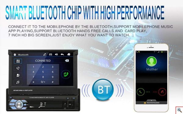 Multimedia Οθόνη Αφής 1 DIN 7in Bluetooth Handfree Ηχοσύστημα Αυτοκινήτου MP4/MP3/USB/SD/AUX/MIC/TV με Τηλεχειριστήριο & Θύρα για Κάμερα Οπισθοπορείας