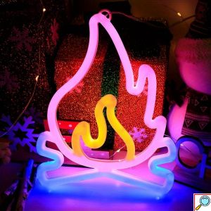 LED Επιτοίχιο Διακοσμητικό Φωτιστικό Neon με Τροφοδοσία USB ή Μπαταρίες με Σχέδιο Φλόγα σε Ροζ, Μπλε και Κίτρινο Χρώμα