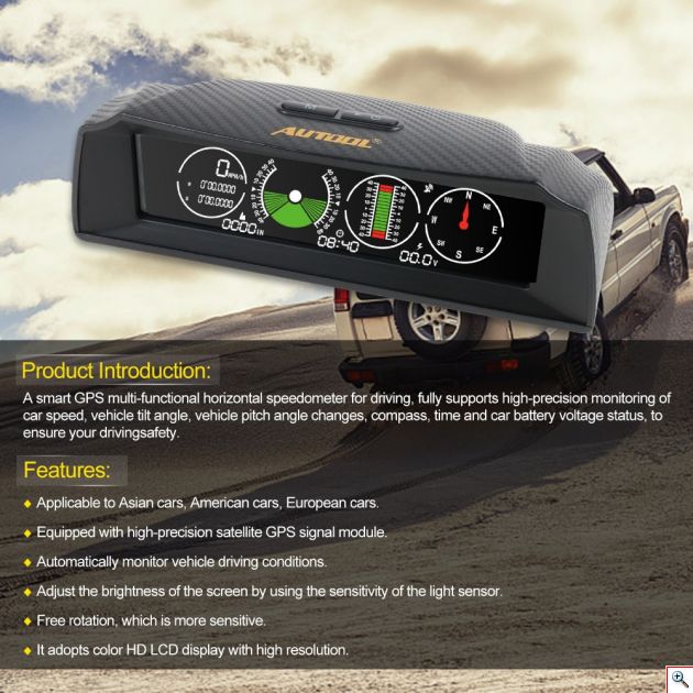 Autool x90 Model GPS Speed - Μετρητής Ταχύτητας, Κλίσης Οχήματος, Υψόμετρο με Οθόνη LCD HD