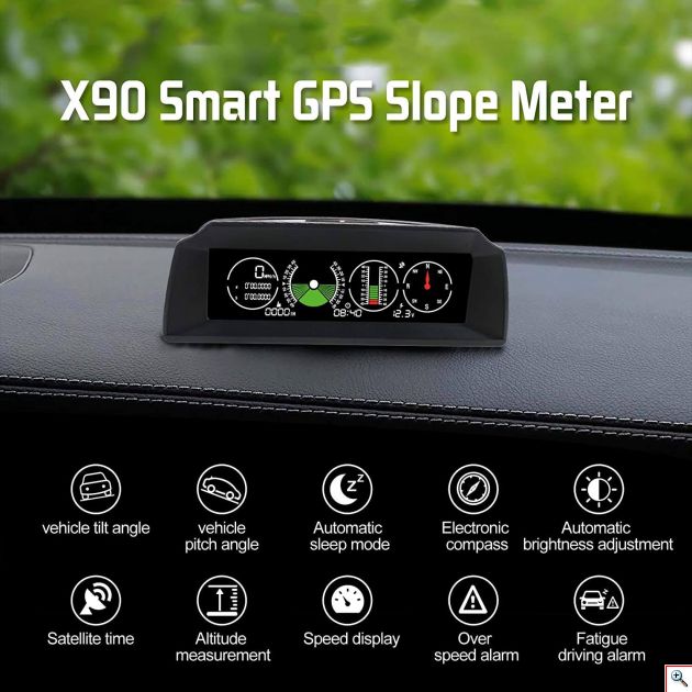 Οθόνη Κλισιόμετρο HD GPS Αυτοκινήτου HUD με Ταχύμετρο, Κλίσης Οχήματος, Υψομετρητή, Πυξίδα, Βολτόμετρο PMH KMH LCD