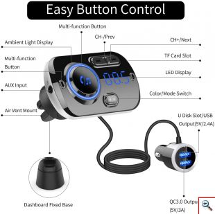 Ταχυφορτιστής Αυτοκινήτου LCD Bluetooth 5.0 FM Mp3 Player & 2 USB - Handsfree Car Kit 