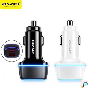 Awei Έξυπνος Φορτιστής Αυτοκινήτου Γρήγορης Φόρτισης 2.4Α με 2 Θύρες USB & Φωτισμό