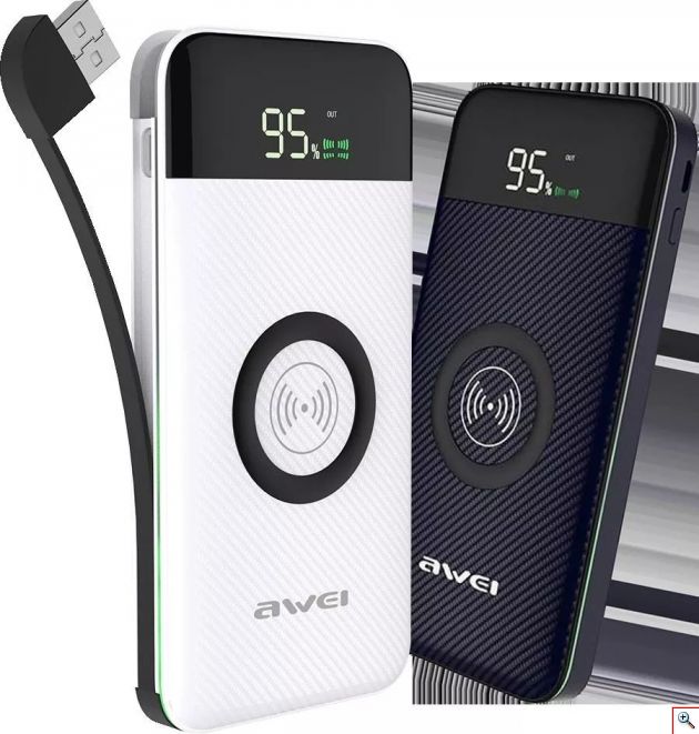 Φορητός Ασύρματος Φορτιστής - Power Bank Awei LCD Screen, USB/Micro USB, Port/Wireless Charging 10000mAh P71K