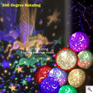  Περιστρεφόμενο Νυχτερινό Φωτιστικό - Προτζέκτορας Δωματίου - Night Light Moon Star Μωβ 