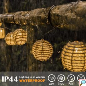 Αδιάβροχη Ηλιακή Διακοσμητική Γιρλάντα 3.65m με 10 Κρεμαστές Λάμπες & Θερμό Λευκό Φωτισμό Arrango