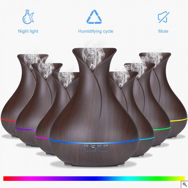 Υγραντήρας Υπερήχων & Αρωματοθεραπείας με LED Φωτισμό 550ml - Aroma Diffuser 7 LED Color Σκούρο Καφέ