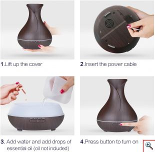 Υγραντήρας Υπερήχων & Αρωματοθεραπείας με LED Φωτισμό 550ml - Aroma Diffuser 7 LED Color Σκούρο Καφέ