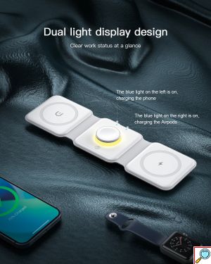 3 σε 1 Αναδιπλούμενος Ασύρματος Φορτιστής Qi Pad 18W - Για iPhone, AppleWatch και AirPods