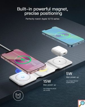 3 σε 1 Αναδιπλούμενος Ασύρματος Φορτιστής Qi Pad 18W - Για iPhone, AppleWatch και AirPods