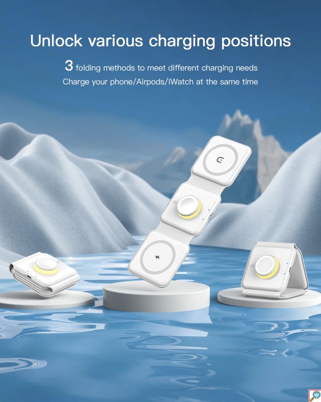3 σε 1 Αναδιπλούμενος Ασύρματος Φορτιστής Qi Pad 18W - Για iPhone, AppleWatch και AirPods