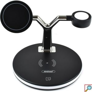 3 σε 1 Ασύρματος Φορτιστής Qi Pad 25W - Quick Charge για Smartphone, Apple Watch & AirPods - Andowl