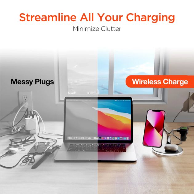 3 σε 1 Ασύρματος Φορτιστής Qi Pad 25W - Quick Charge για Smartphone, Apple Watch & AirPods - Andowl