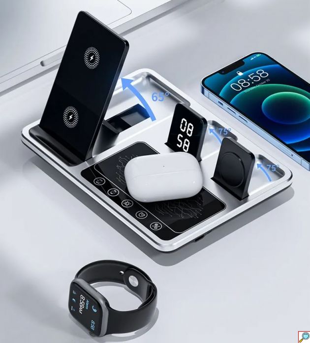 3 σε 1 Πολυλειτουργική Βάση Ασύρματης Φόρτισης Qi με Ψηφιακό Ρολόι & Φωτισμό