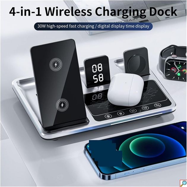 3 σε 1 Πολυλειτουργική Βάση Ασύρματης Φόρτισης Qi με Ψηφιακό Ρολόι & Φωτισμό