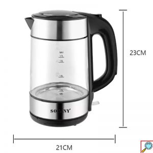 Sokany Ηλεκτρικός Διάφανος Βραστήρας 2200W 1.7L με Περιστρεφόμενη Βάση & LED Φωτισμό