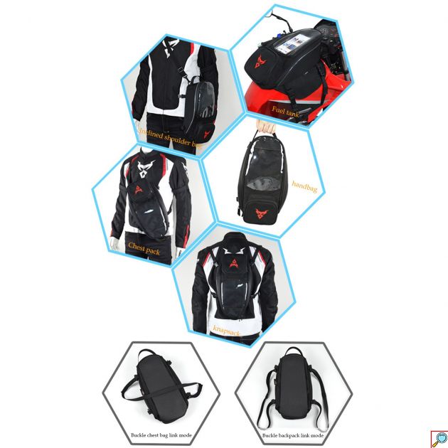 ALL Day Αδιάβροχη 4 σε 1 Μαγνητική Τσάντα με Διαφανής Θήκη 7inch Αφής Κινητού για Ρεζερβουάρ - Ντεπόζιτο, Πλάτη, Χιαστί, Χειρός Motocentric Tank Bag