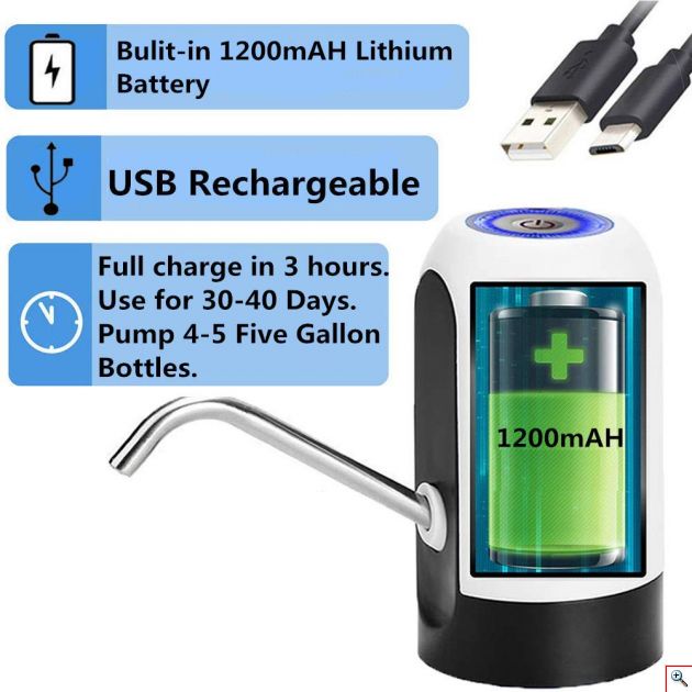 USB Επαναφορτιζόμενη Ηλεκτρική Αντλία για Δοχεία Νερού με Σωληνάκι Σιλικόνης - Rechargeable Water Dispenser