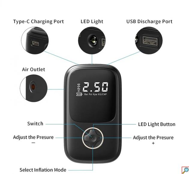 Φορητή Μίνι Αντλία Αέρος Κομπρεσέρ – Power Bank 4000mAh 150 PSI CTC-657