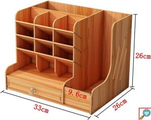 Ξύλινη MDF Επιτραπέζια Θήκη Οργάνωσης Γραφείου με Συρτάρι και Χώρο για Ντοσιέ 33×26×26cm 