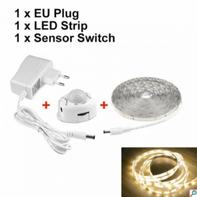 3m Ταινία LED με Αισθητήρα Κίνησης & Θερμό Λευκό Φωτισμό